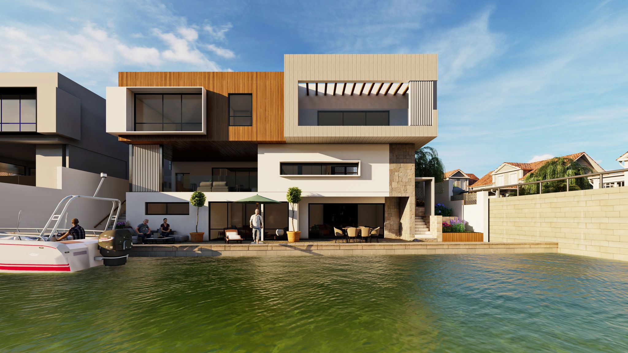 architect's rendition of private residence renovation project on canal