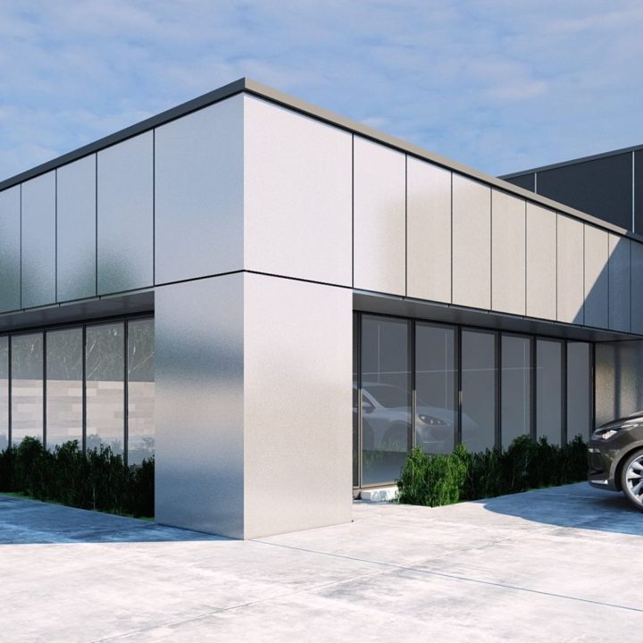 Newly built light industrial modern office and warehouse complex
