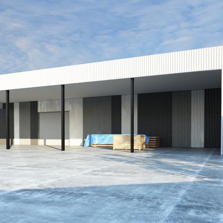 Finished building design of loading bay delivery area of a light industrial office complex